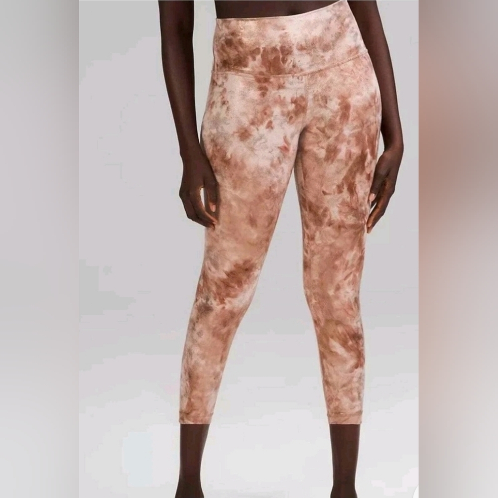Lululemon Align Crop Pant Leggings Size 8 High Rise 25" Pink Gold Shimmer